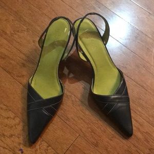Blue pointy sling back shoes